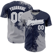 Charger l'image dans la galerie, Custom Gray Navy-White 3D Pattern Design Abstract Brush Stroke Authentic Baseball Jersey