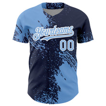 Загрузить изображение в средство просмотра галереи, Custom Light Blue Navy-White 3D Pattern Design Abstract Brush Stroke Authentic Baseball Jersey