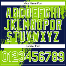 Load image into Gallery viewer, Custom Neon Green Navy-White 3D Pattern Design Abstract Brush Stroke Authentic Baseball Jersey