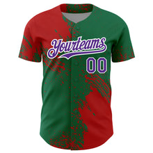 Load image into Gallery viewer, Custom Red Purple Kelly Green-White 3D Pattern Design Abstract Brush Stroke Authentic Baseball Jersey
