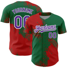 Load image into Gallery viewer, Custom Red Purple Kelly Green-White 3D Pattern Design Abstract Brush Stroke Authentic Baseball Jersey