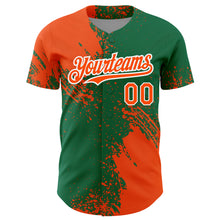 Laden Sie das Bild in den Galerie-Viewer, Custom Orange Kelly Green-White 3D Pattern Design Abstract Brush Stroke Authentic Baseball Jersey