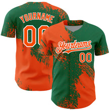Laden Sie das Bild in den Galerie-Viewer, Custom Orange Kelly Green-White 3D Pattern Design Abstract Brush Stroke Authentic Baseball Jersey
