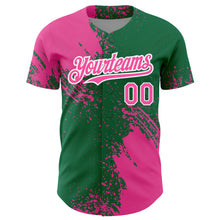 Load image into Gallery viewer, Custom Pink Kelly Green-White 3D Pattern Design Abstract Brush Stroke Authentic Baseball Jersey