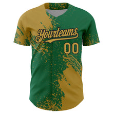 Laden Sie das Bild in den Galerie-Viewer, Custom Old Gold Kelly Green-Black 3D Pattern Design Abstract Brush Stroke Authentic Baseball Jersey