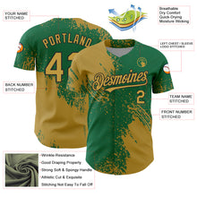 Laden Sie das Bild in den Galerie-Viewer, Custom Old Gold Kelly Green-Black 3D Pattern Design Abstract Brush Stroke Authentic Baseball Jersey