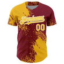 Load image into Gallery viewer, Custom Gold Crimson-White 3D Pattern Design Abstract Brush Stroke Authentic Baseball Jersey