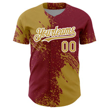 Load image into Gallery viewer, Custom Old Gold Crimson-White 3D Pattern Design Abstract Brush Stroke Authentic Baseball Jersey