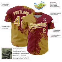 Load image into Gallery viewer, Custom Old Gold Crimson-White 3D Pattern Design Abstract Brush Stroke Authentic Baseball Jersey