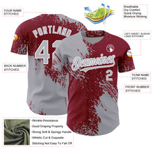 Laden Sie das Bild in den Galerie-Viewer, Custom Gray Crimson-White 3D Pattern Design Abstract Brush Stroke Authentic Baseball Jersey