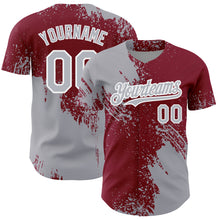 Laden Sie das Bild in den Galerie-Viewer, Custom Gray Crimson-White 3D Pattern Design Abstract Brush Stroke Authentic Baseball Jersey