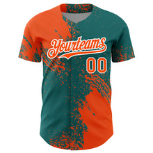 Laden Sie das Bild in den Galerie-Viewer, Custom Orange Teal-White 3D Pattern Design Abstract Brush Stroke Authentic Baseball Jersey