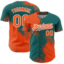 Laden Sie das Bild in den Galerie-Viewer, Custom Orange Teal-White 3D Pattern Design Abstract Brush Stroke Authentic Baseball Jersey