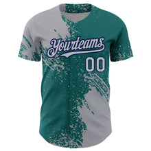 Laden Sie das Bild in den Galerie-Viewer, Custom Gray Teal-Navy 3D Pattern Design Abstract Brush Stroke Authentic Baseball Jersey