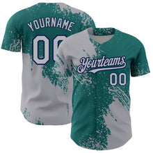 Laden Sie das Bild in den Galerie-Viewer, Custom Gray Teal-Navy 3D Pattern Design Abstract Brush Stroke Authentic Baseball Jersey