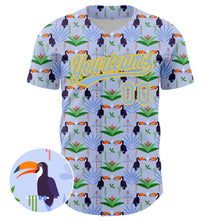 Загрузить изображение в средство просмотра галереи, Custom Light Blue Yellow 3D Pattern Design Animal Toucan And Tropical Hawaii Palm Leaves Authentic Baseball Jersey