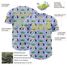 Загрузить изображение в средство просмотра галереи, Custom Light Blue Yellow 3D Pattern Design Animal Toucan And Tropical Hawaii Palm Leaves Authentic Baseball Jersey