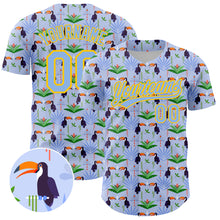 Загрузить изображение в средство просмотра галереи, Custom Light Blue Yellow 3D Pattern Design Animal Toucan And Tropical Hawaii Palm Leaves Authentic Baseball Jersey
