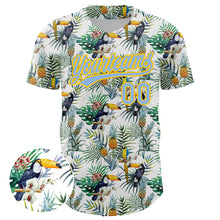 Загрузить изображение в средство просмотра галереи, Custom White Light Blue-Yellow 3D Pattern Design Animal Toucan And Tropical Hawaii Palm Leaves Authentic Baseball Jersey