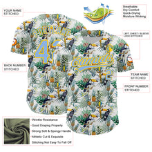 Загрузить изображение в средство просмотра галереи, Custom White Light Blue-Yellow 3D Pattern Design Animal Toucan And Tropical Hawaii Palm Leaves Authentic Baseball Jersey