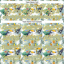 Загрузить изображение в средство просмотра галереи, Custom White Light Blue-Yellow 3D Pattern Design Animal Toucan And Tropical Hawaii Palm Leaves Authentic Baseball Jersey