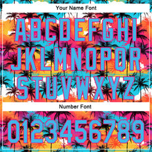 Load image into Gallery viewer, Custom Sky Blue Hot Pink 3D Pattern Design Tropical Hawaii Palm Trees Authentic Baseball Jersey