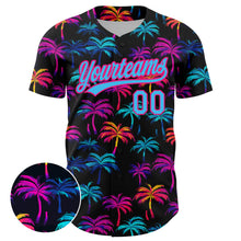 Загрузить изображение в средство просмотра галереи, Custom Black Sky Blue-Hot Pink 3D Pattern Design Tropical Hawaii Palm Trees Authentic Baseball Jersey