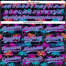 Загрузить изображение в средство просмотра галереи, Custom Black Sky Blue-Hot Pink 3D Pattern Design Tropical Hawaii Palm Trees Authentic Baseball Jersey