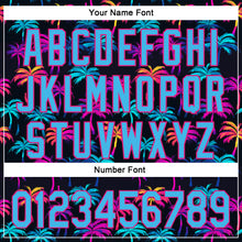 Загрузить изображение в средство просмотра галереи, Custom Black Sky Blue-Hot Pink 3D Pattern Design Tropical Hawaii Palm Trees Authentic Baseball Jersey