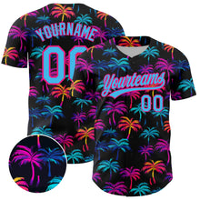 Загрузить изображение в средство просмотра галереи, Custom Black Sky Blue-Hot Pink 3D Pattern Design Tropical Hawaii Palm Trees Authentic Baseball Jersey