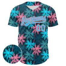 Загрузить изображение в средство просмотра галереи, Custom Black Sky Blue-Medium Pink 3D Pattern Design Tropical Hawaii Palm Trees Authentic Baseball Jersey