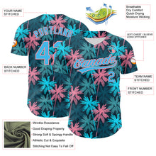 Загрузить изображение в средство просмотра галереи, Custom Black Sky Blue-Medium Pink 3D Pattern Design Tropical Hawaii Palm Trees Authentic Baseball Jersey