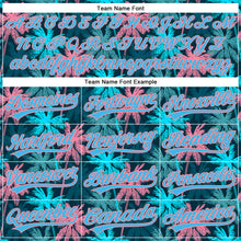 Загрузить изображение в средство просмотра галереи, Custom Black Sky Blue-Medium Pink 3D Pattern Design Tropical Hawaii Palm Trees Authentic Baseball Jersey