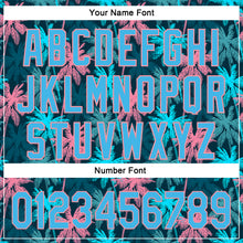 Загрузить изображение в средство просмотра галереи, Custom Black Sky Blue-Medium Pink 3D Pattern Design Tropical Hawaii Palm Trees Authentic Baseball Jersey