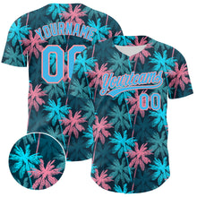 Загрузить изображение в средство просмотра галереи, Custom Black Sky Blue-Medium Pink 3D Pattern Design Tropical Hawaii Palm Trees Authentic Baseball Jersey