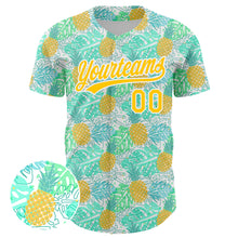 Load image into Gallery viewer, Custom Green Yellow-White 3D Pattern Design Fruit Pineapple Authentic Baseball Jersey