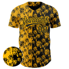 Загрузить изображение в средство просмотра галереи, Custom Gold Black 3D Pattern Design Tropical Hawaii Palm Trees Authentic Baseball Jersey