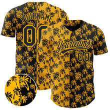 Загрузить изображение в средство просмотра галереи, Custom Gold Black 3D Pattern Design Tropical Hawaii Palm Trees Authentic Baseball Jersey
