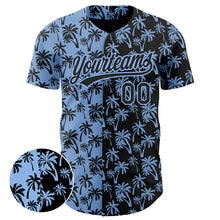 Загрузить изображение в средство просмотра галереи, Custom Light Blue Black 3D Pattern Design Tropical Hawaii Palm Trees Authentic Baseball Jersey
