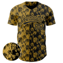 Laden Sie das Bild in den Galerie-Viewer, Custom Old Gold Black 3D Pattern Design Tropical Hawaii Palm Trees Authentic Baseball Jersey