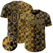 Laden Sie das Bild in den Galerie-Viewer, Custom Old Gold Black 3D Pattern Design Tropical Hawaii Palm Trees Authentic Baseball Jersey