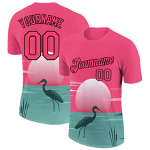 Load image into Gallery viewer, Custom Neon Pink Black 3D Pattern Design Animal Heron Performance T-Shirt