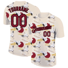 Laden Sie das Bild in den Galerie-Viewer, Custom Cream Crimson-Black 3D Pattern Design Animal Crane Performance T-Shirt