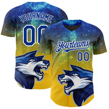 Load image into Gallery viewer, Custom Yellow Royal-White 3D Pattern Design Animal Wolf Authentic Baseball Jersey