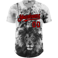 Charger l'image dans la galerie, Custom White Red-Black 3D Pattern Design Animal Lion Authentic Baseball Jersey