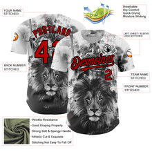Charger l'image dans la galerie, Custom White Red-Black 3D Pattern Design Animal Lion Authentic Baseball Jersey