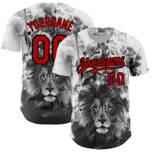 Charger l'image dans la galerie, Custom White Red-Black 3D Pattern Design Animal Lion Authentic Baseball Jersey