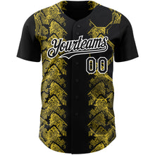 Load image into Gallery viewer, Custom Black Yellow-White 3D Pattern Design Animal Snake Authentic Baseball Jersey