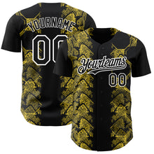 Load image into Gallery viewer, Custom Black Yellow-White 3D Pattern Design Animal Snake Authentic Baseball Jersey