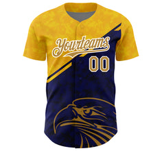 Load image into Gallery viewer, Custom Yellow Old Gold-Navy 3D Pattern Design Animal Eagle Authentic Baseball Jersey